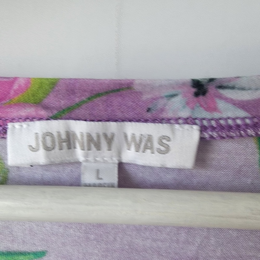 Johnny Was women's Floral Cap Sleeve top purple botanical print crew neck - Picture 7 of 8